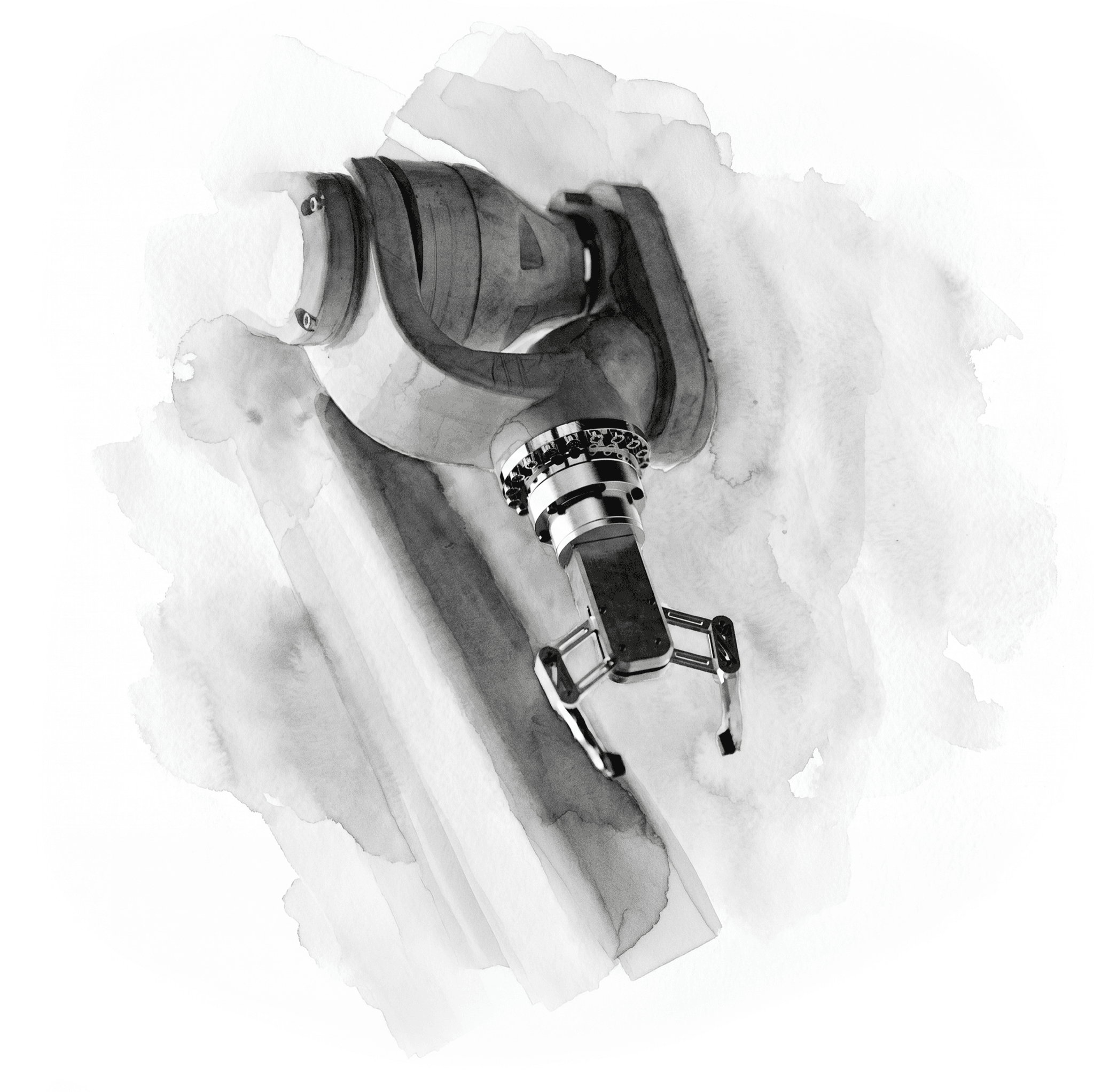Watercolor study of an industrial robot arm